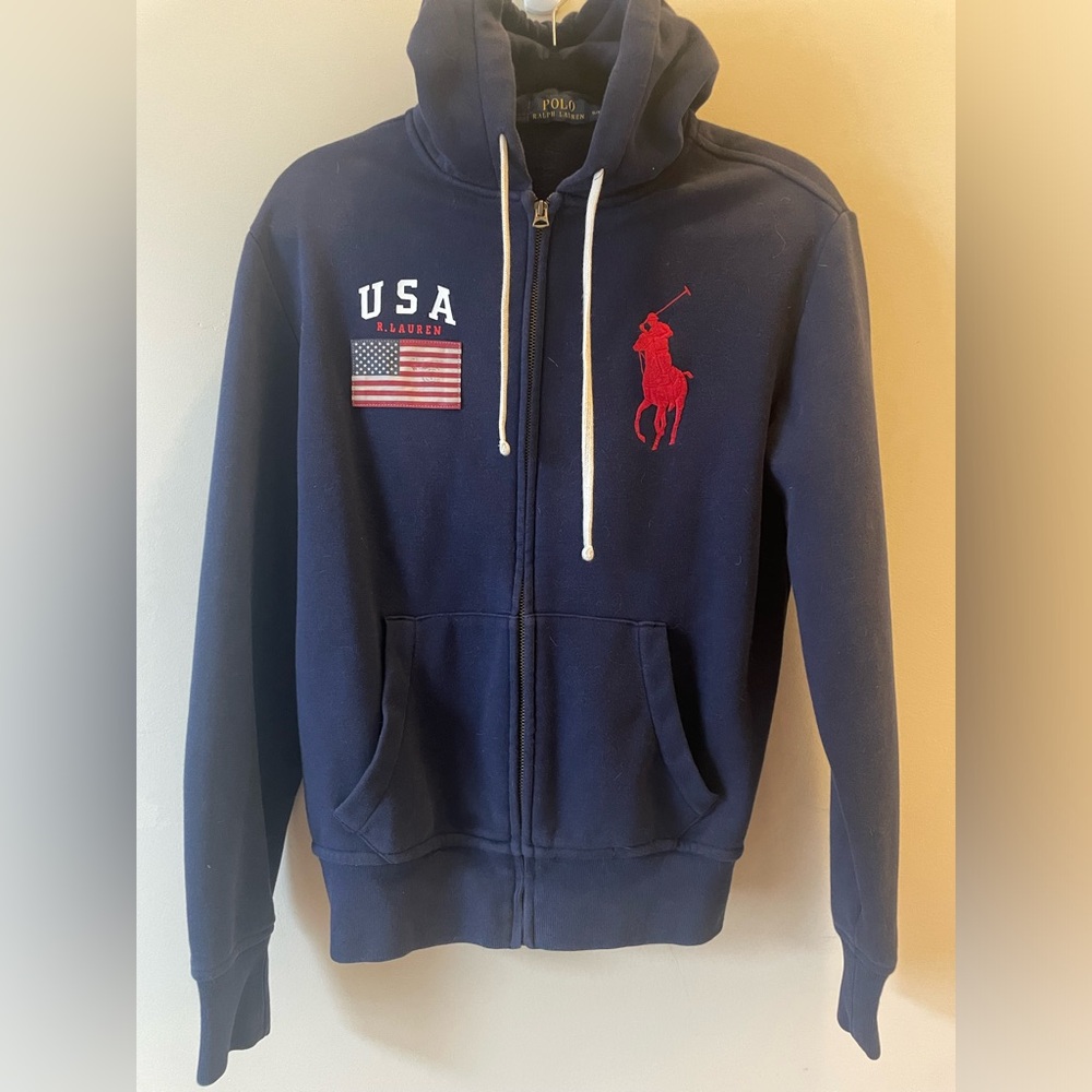 Polo Ralph Lauren Men's Big Pony Full Zip Hoodie with US FLAG